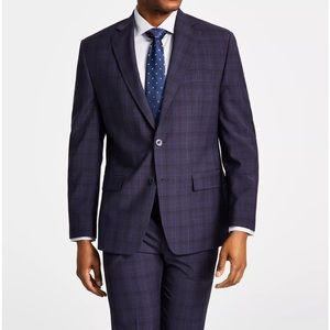 NWT Men's Classic Fit Wool-Blend Plaid Suit Jacket in Plum Plaid
